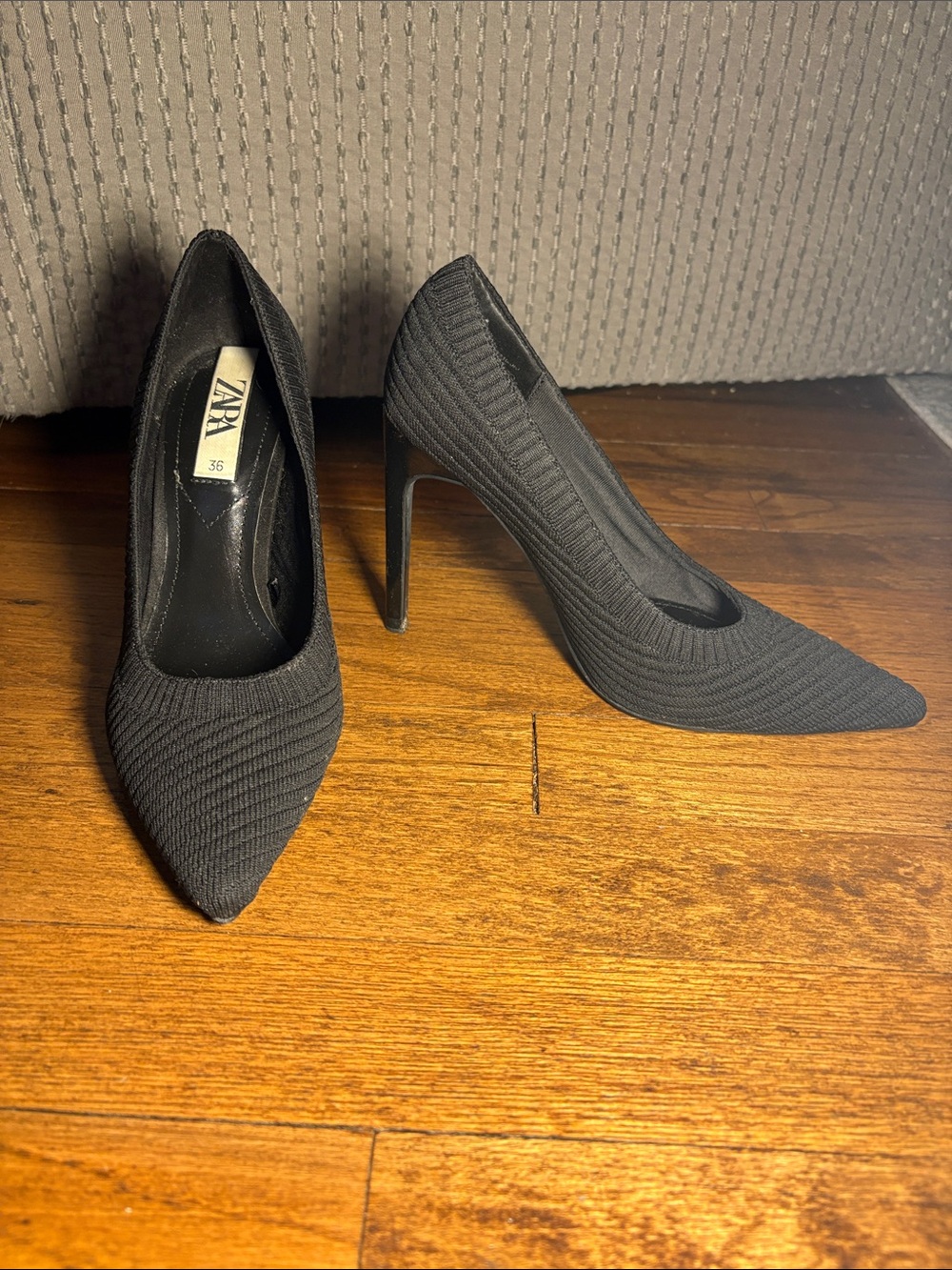 Zara Black Pointed Knit Stiletto Pumps